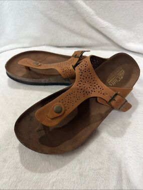 Cliffs by WHITE MOUNTAIN Tan Laser-Cut Toe-Post Sandals